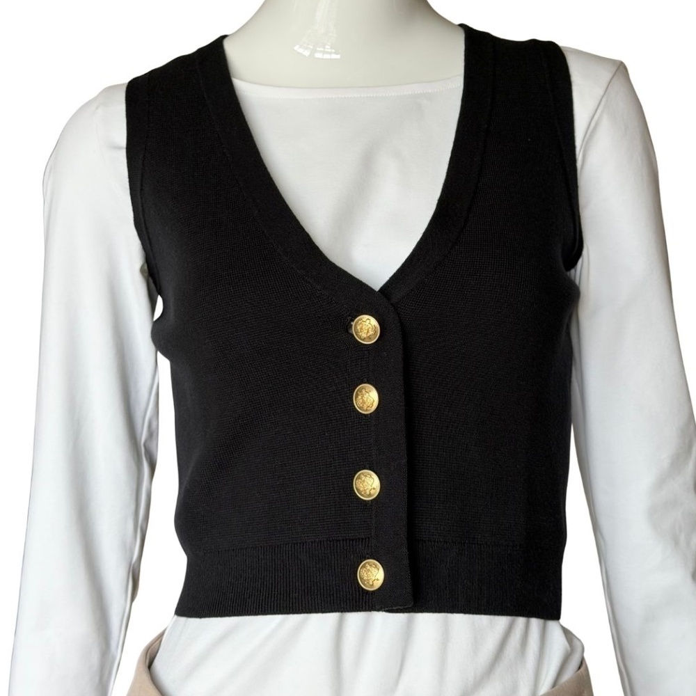 J. Crew Black Button Down Knit Vest Size XXS NWT - Picture 2 of 6